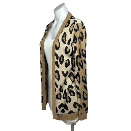 Apt 9 Beige Black Leopard Animal Print Open Front Knit Cardigan Sweater Size M