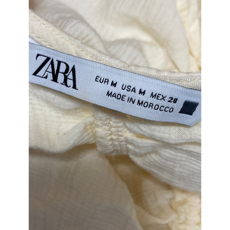 Zara Yellow Halter V Neck Ruched Sleeveless Backless Open Back Crop Top Size M