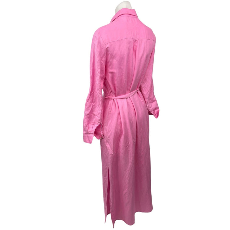 Ann Taylor LOFT Pink Tie Waist Long Sleeve Button Down Shirt Maxi Dress Size 4