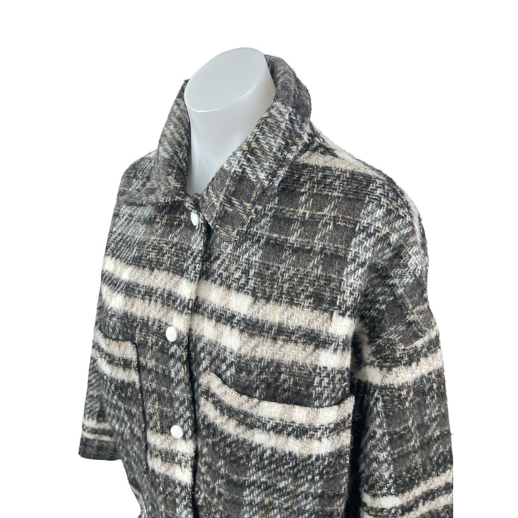 Missguided Gray Wool Plaid Collared Long Sleeve Button Down Shirt Coat Jacket 6