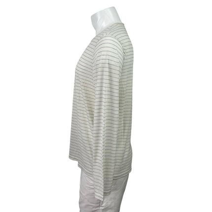 Club Monaco Men's White Striped Crewneck Long Sleeve Pullover Tee T-shirt Top M
