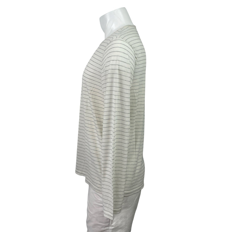 Club Monaco Men's White Striped Crewneck Long Sleeve Pullover Tee T-shirt Top M
