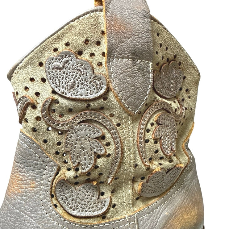 Guja Women's Tan Floral Leather Cowboy Stack Heel Western Ankle Boots Size 6