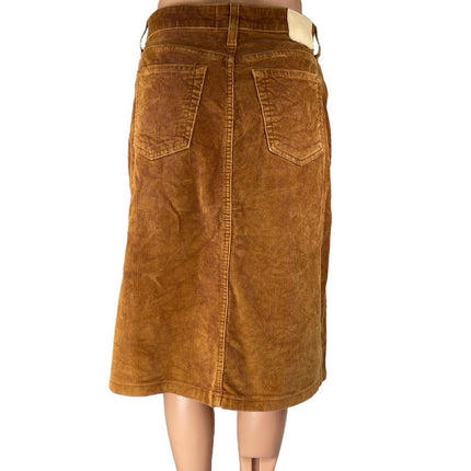 Everlane Acorn Brown Corduroy Velvet Velour Button-Front Midi A-line Skirt Sz 26