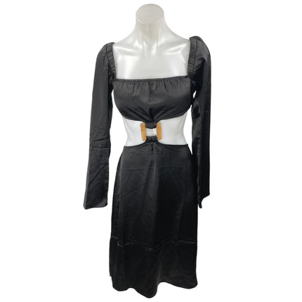 NEW WeWoreWhat Black Long Puff Sleeve Cutout Waist A Line Midi Dress Size XS