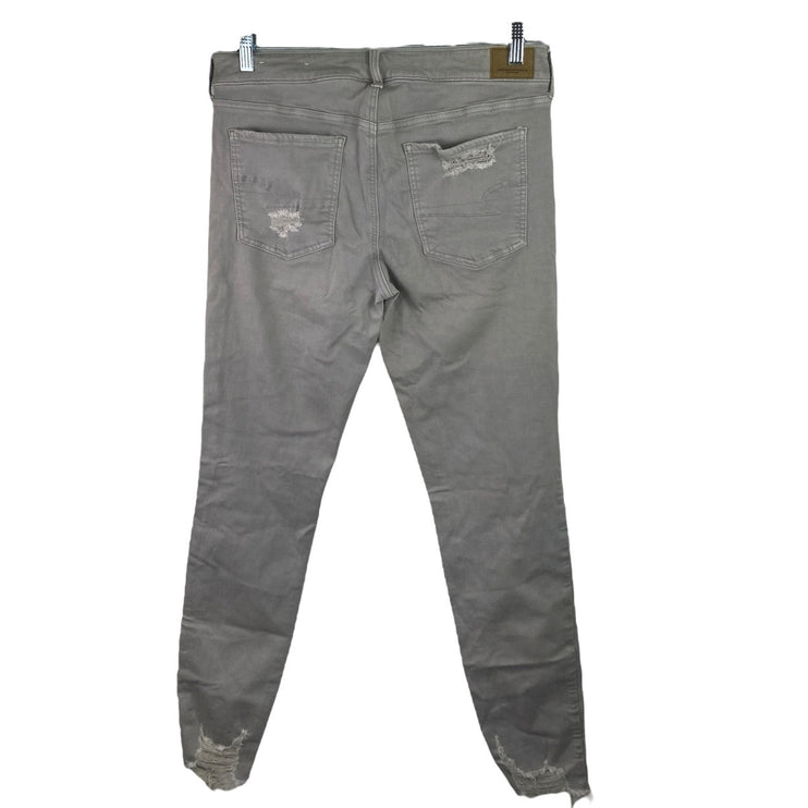 American Eagle Womens Gray Distressed Stretch Skinny Jegging Denim Jeans Size 14