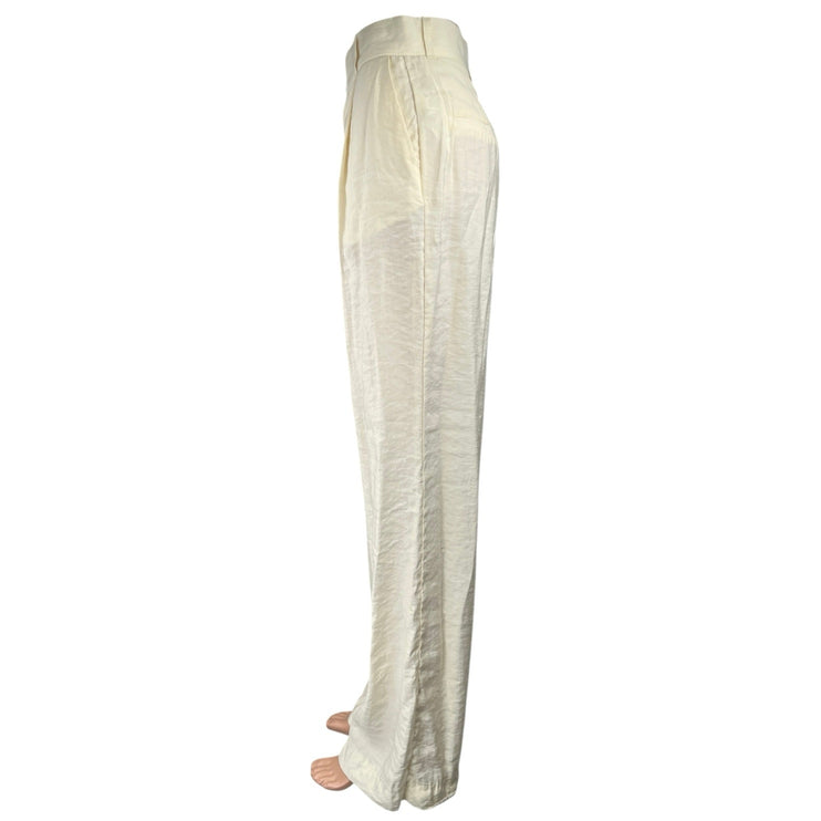 Zara Women's Cream White Straight Wide Leg High Waist Pleated Trousers Pants XS