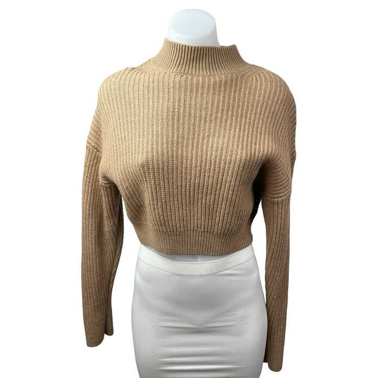 Aritzia Babaton 100% Wool Guell Women's Brown Ribbed Sweatshirt Sweater Top Sz S