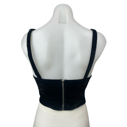 Medusa Women's Black Faux Suede Sleeveless Squareneck Crop Corset Tank Top Sz M