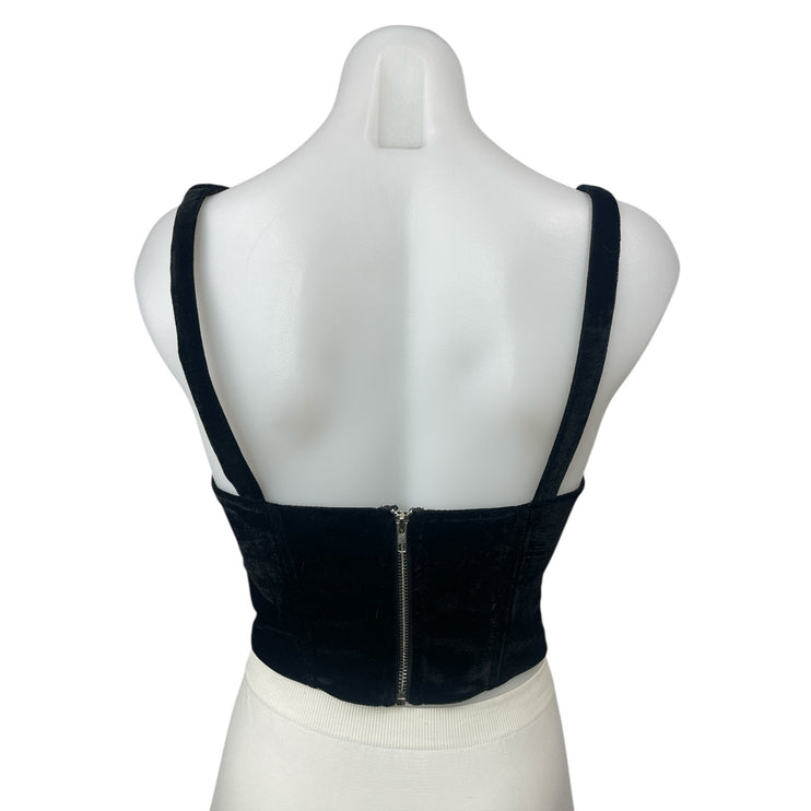 Medusa Women's Black Faux Suede Sleeveless Squareneck Crop Corset Tank Top Sz M