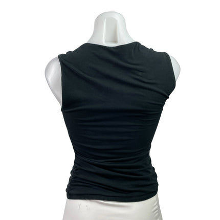 Abercrombie & Fitch Black Sleeveless Square Neck Ruched Crop BlouseTank Top Sz S