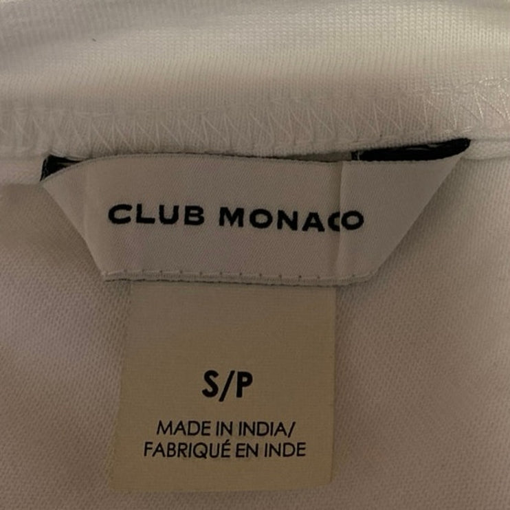 Club Monaco Women's White Blue Striped Long Sleeve Crew Neck Shirt Crop Top Sz S