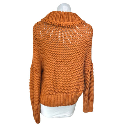 Free People My Only Sunshine Orange Open Knit Crochet Long Sleeve Sweater Top S