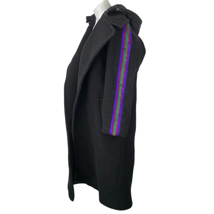 Sandro Womens Black Wool Striped Long Sleeve Hooded Hoodie Long Coat Jacket US 6