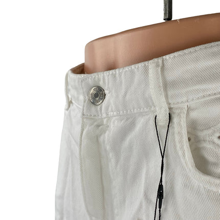 NEW Zara Women's White Eyelet Embroidery High Waisted Wide Leg Denim Shorts 10
