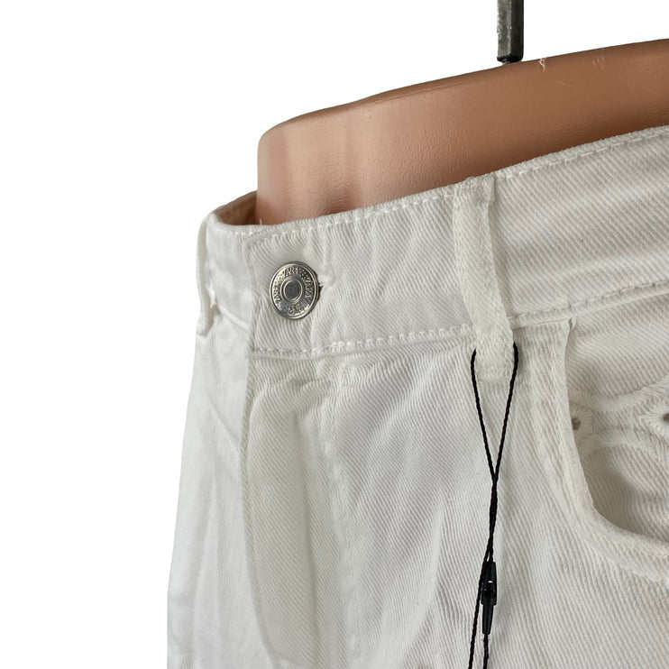 NEW Zara Women's White Eyelet Embroidery High Waisted Wide Leg Denim Shorts 10