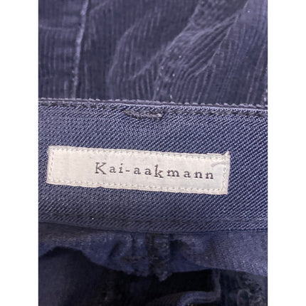 Kai-aakmann WomenNavy Blue Corduroy Mid Rise Straight Leg Trousers Pants Size S