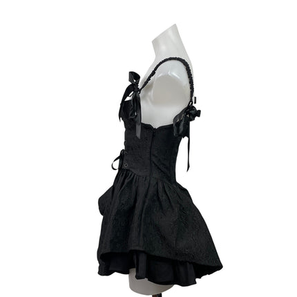 Nololita Black Sleeveless Shoulder Tie Mini Flared A-Line Tank Corset Dress Sz S