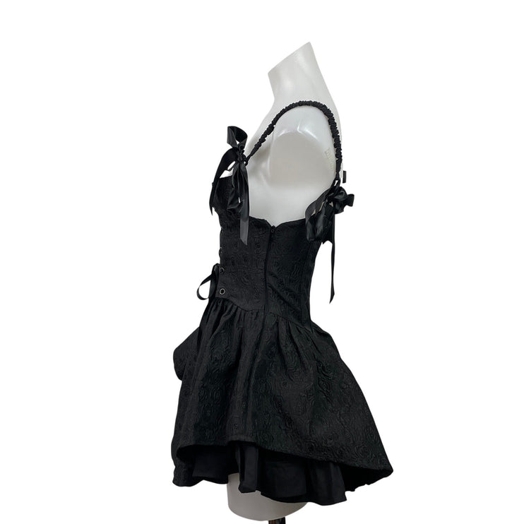 Nololita Black Sleeveless Shoulder Tie Mini Flared A-Line Tank Corset Dress Sz S