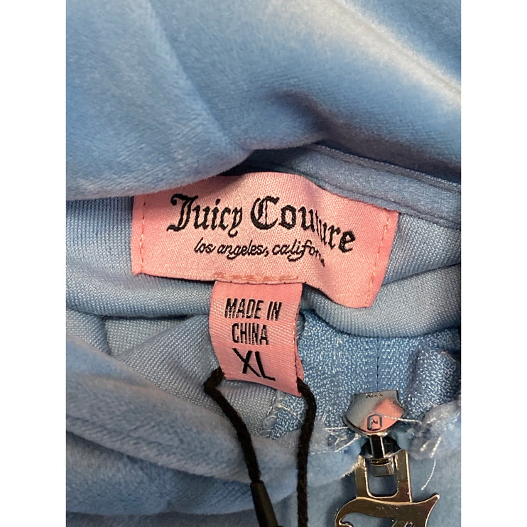 NEW Juicy Couture Women's Blue Velvet Velour Y2k Hoodie Crop Sweatshirt Top XL