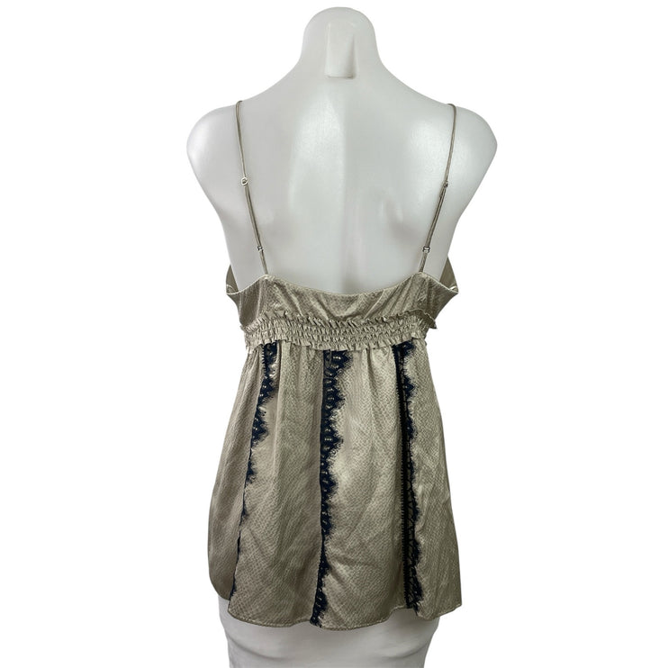 Poleci Womens Gold Sleeveless Silky Satin Lace Cami Camisole Tank Top Size 10