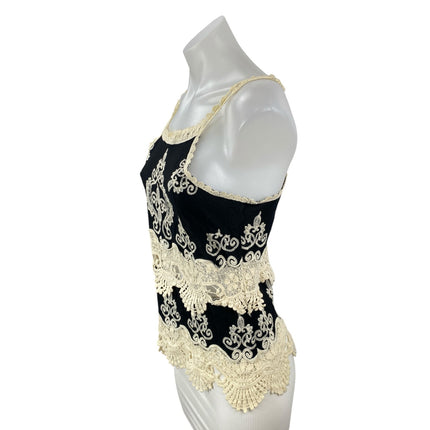 Romeo + Juliet Women's Black Cream Floral Lace Sleeveless Blouse Tank Top Size M