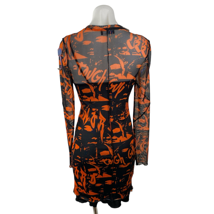 NEW Benee x Bershka Women's Abstract Tulle Mesh Long Sleeve Mini Bodycon Dress M