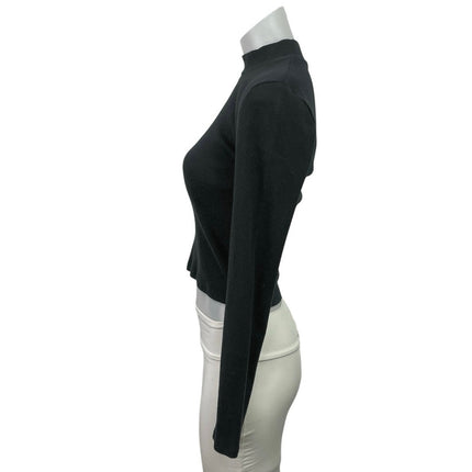 Abercrombie & Fitch Black Ribbed Knit Mock Neck Long Sleeve Crop Top Size S