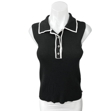 Tommy Hilfiger Black Rib Knit Sleeveless Button Sweater Polo Shirt Tank Top M