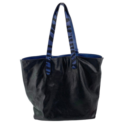Coach Blue Black 100% Leather Reversible Zip Pocket ShoulderTote Bag Handbag OS