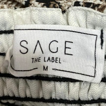 Sage The Label Beige Black Snakeskin Long Sleeve Smocked Blouse Crop Top Size M