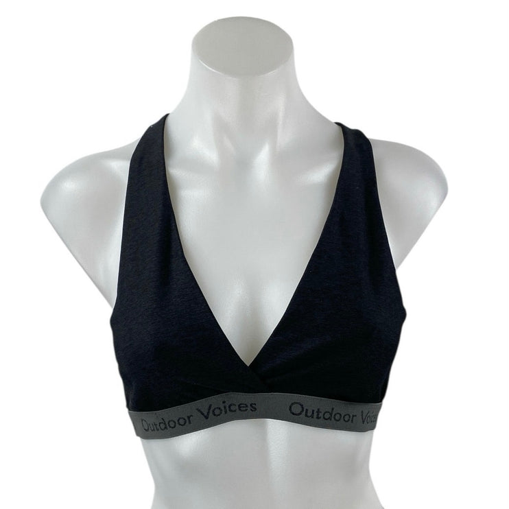 Outdoor Voices Hug Dark Green Logo Band V Neck Athletic Sports Bra Crop Top M