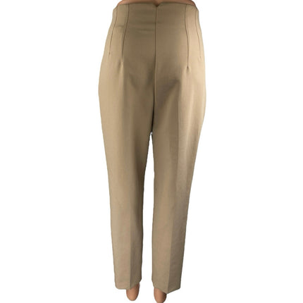 Zara Beige Khaki Chino Pleated High Waisted Tapered Trousers Dress Pants Size S