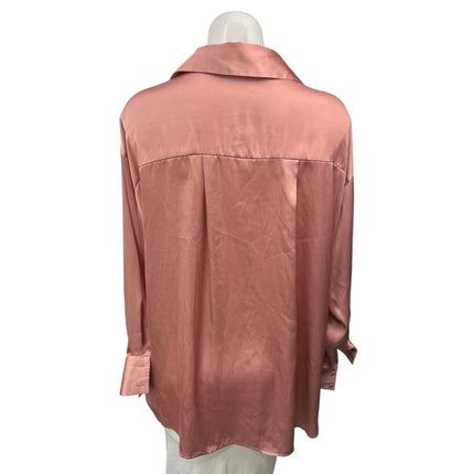 Zara Women's Pink Silk Satin Button Down Collar Long Sleeve Shirt Blouse Top S