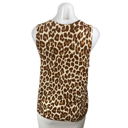 J.Crew Beige Leopard 100% Cashmere Sleeveless Knit Sweater Vest Tank Top Size L