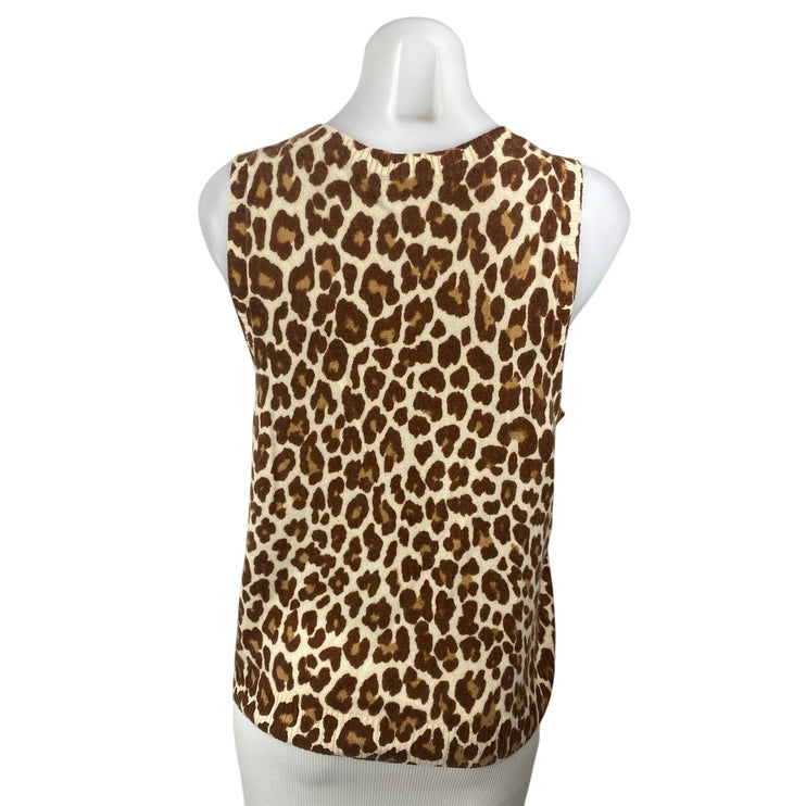 J.Crew Beige Leopard 100% Cashmere Sleeveless Knit Sweater Vest Tank Top Size L