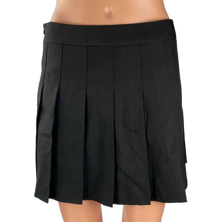 Fashion Women's Black High Waist Pleated Tennis Casual Mini A Line Skirt Size L