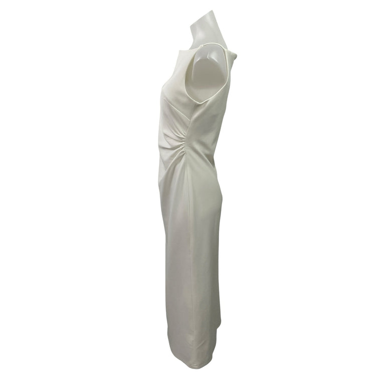Tansshop White Sleeveless Boat Neck Ruched Tank Cami A Line Midi Dress Size L
