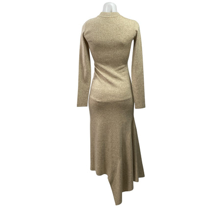 L'Academie Odelya Tan Wool Mock Neck Long Sleeve Asymmetrical Sweater Dress XS