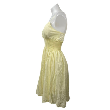 Estam Women's Yellow Sleeveless Cami Camisole Smocked A-Line Flared Dress Size S