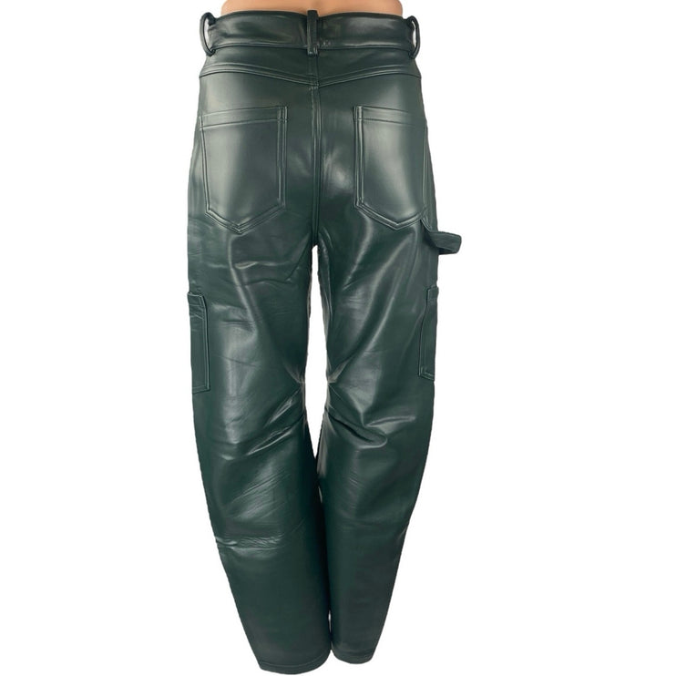 Lioness Green Faux Leather High Waist Wide Baggy Carrot Barrel Cargo Pants XXS
