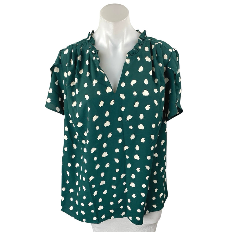 NEW 41 Hawthorn Green White Polka Dots Ruffle Short Sleeve Blouse Top Size 1X