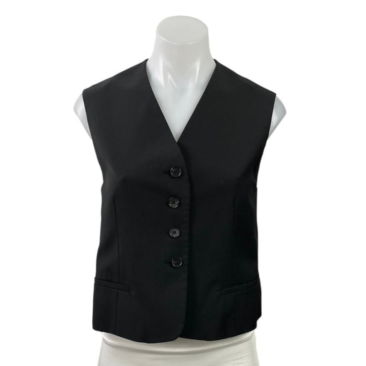 COS Women's Black Sleeveless V Neck Adjustable Work Button Down Vest Top Size 4