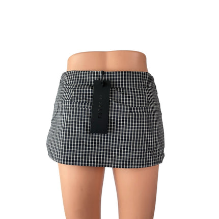 NEW Lioness Kensington Black Plaid Tie Wrap Low Waist Mini Skort Skirt Short XS