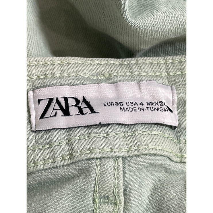 Zara Women's Green High Rise Wide Leg Palazzo Raw Hem Baggy Denim Jeans Size 4