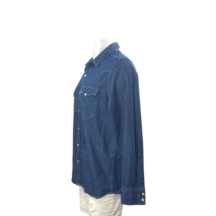 Levi's Men Blue Standard Fit Long Sleeve Button Down Denim Jean Shirt Top Size L