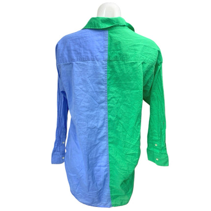 J.Crew Women's Blue Green Colorblock  Long Sleeve Button Down Shirt Top Size XS