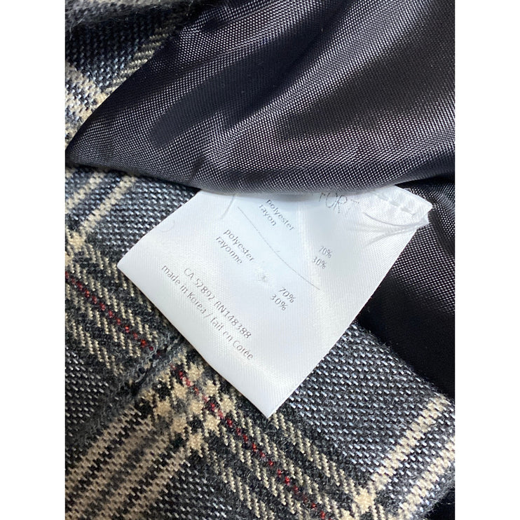 Oak + Fort Gray Plaid Check Notched Collar Long Sleeve Crop Blazer Coat Jacket M