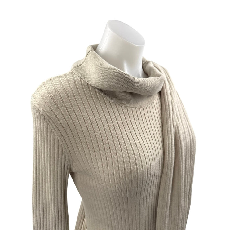 NEW Free People Beige Long Sleeve Ribbed Knit Shawl Mini Sweater Dress Size XS