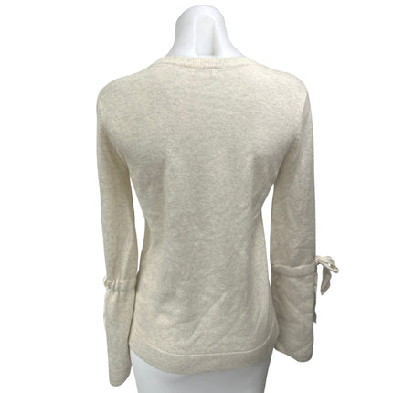 Club Monaco Cream White Cashmere Knit Ribbon Bow Sleeve Pullover Sweater Top S